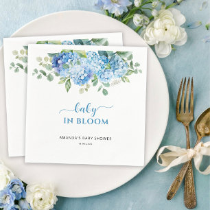 Blue Hydrangea Baby in Bloom Baby Shower Napkin