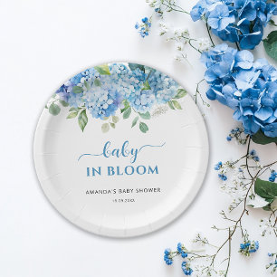 Blue Hydrangea Baby in Bloom Baby Shower Paper Plate