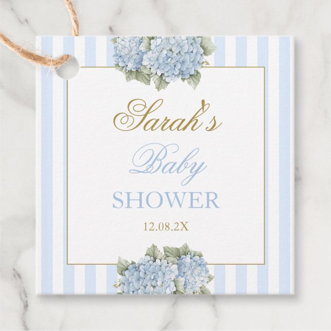 Blue Hydrangea Baby Shower Favour Tags (Front)