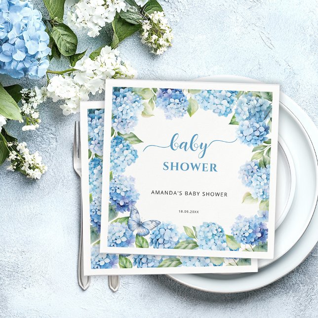 Blue Hydrangea Baby Shower Napkin (Creator Uploaded)