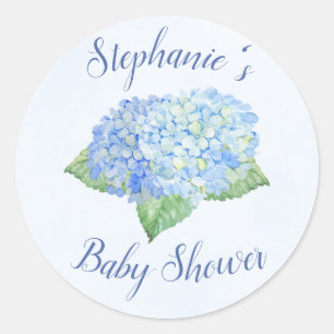 Blue Hydrangea Baby Shower Personalised Classic Round Sticker