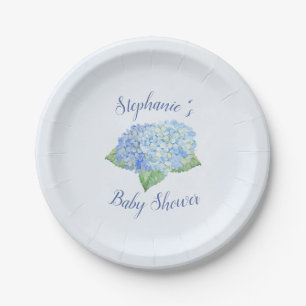 Blue Hydrangea Baby Shower Personalised Paper Plate