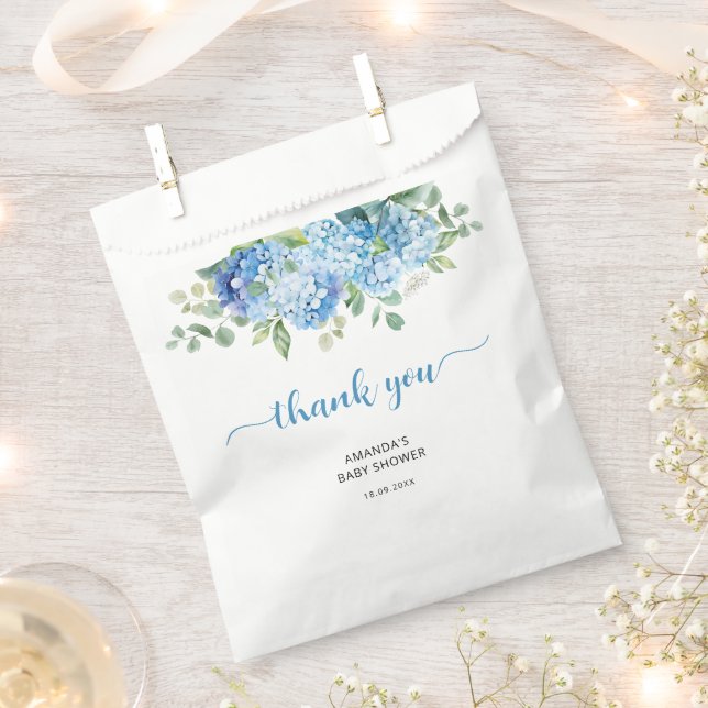 Blue Hydrangea Baby Shower Thank You Favour Bags (Clipped)