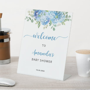 Blue Hydrangea Baby Shower Welcome Sign