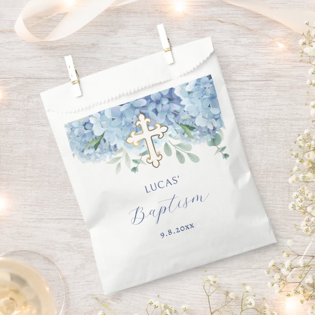 Blue Hydrangea Baptism Favour Bags (Clipped)