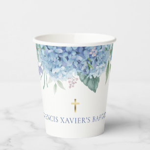blue Hydrangea Baptism Paper Cups