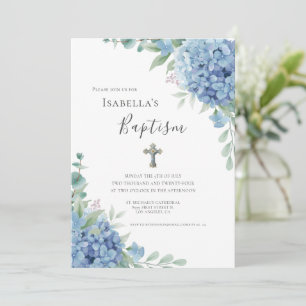 Blue Hydrangea Baptism Religious  Invitation