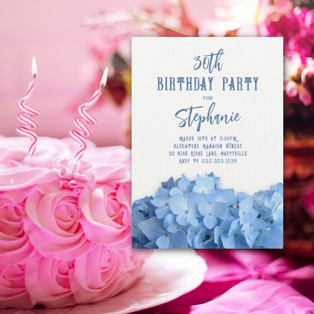 Blue Hydrangea Birthday Party for Her Invitation (Creator Uploaded)