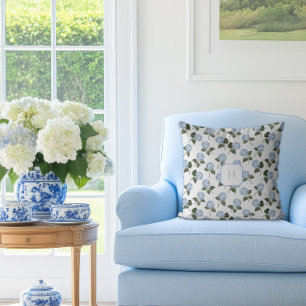 Blue Hydrangea Bloom Monogram   Cushion