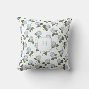 Blue Hydrangea Bloom Monogram   Cushion