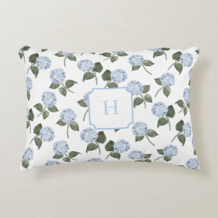 Blue Hydrangea Bloom Monogram   Decorative Cushion