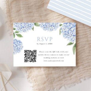 Blue Hydrangea Bloom QR Code Block Print Reply RSVP Card