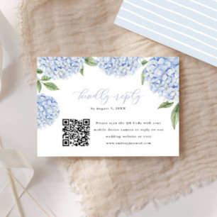 Blue Hydrangea Bloom QR Code Calligraphy Reply RSVP Card