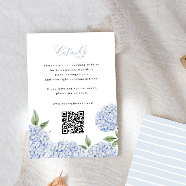Blue Hydrangea Bloom Script Details QR Code Small Enclosure Card (Creator Uploaded)