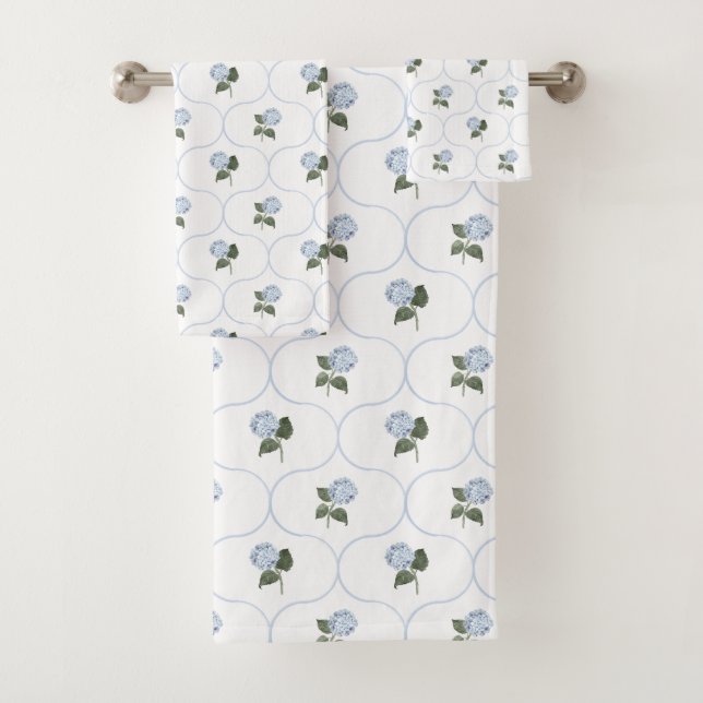 Blue Hydrangea Bloom Trellis  Bath Towel Set (Insitu)