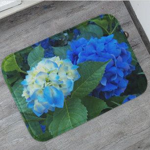 Blue Hydrangea Blooms Floral Bath Mat