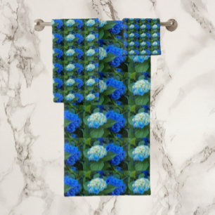 Blue Hydrangea Blooms Floral Bath Towel