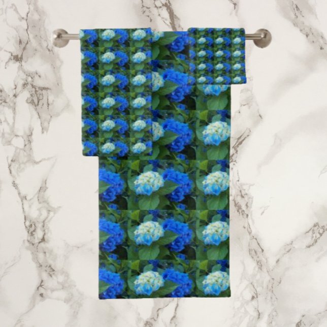 Blue Hydrangea Blooms Floral Bath Towel (In Situ)