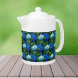 Blue Hydrangea Blooms Floral Pattern<br><div class="desc">White ceramic teapot with lid that features a photo image of beautiful,  blue Mophead Hydrangea blooms printed in a repeating pattern. A lovely,  floral design!</div>