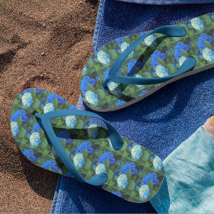 Blue Hydrangea Blooms Floral Pattern Jandals