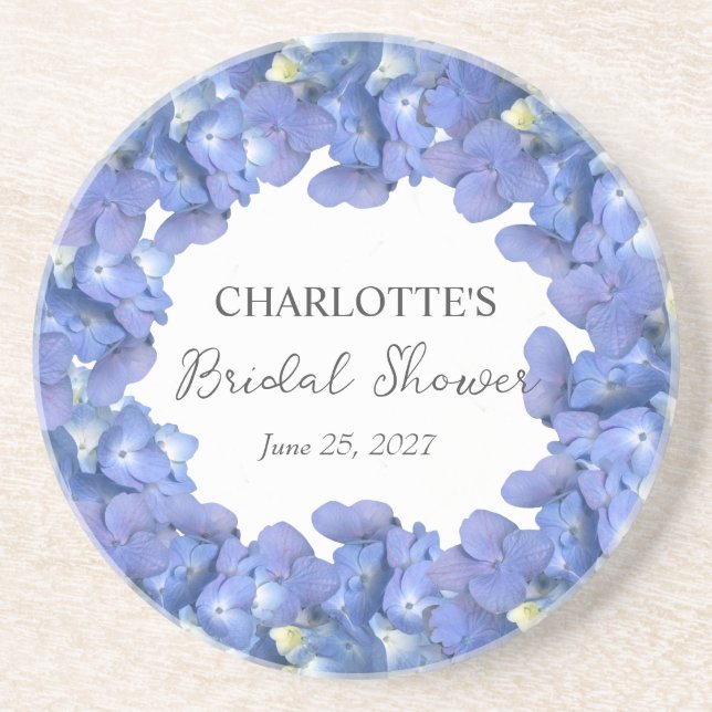 Blue Hydrangea Blooms Personalised Bridal Shower Coaster (Front)
