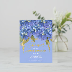 Blue Hydrangea Blooms Personalised Bridal Shower Foil Invitation Postcard