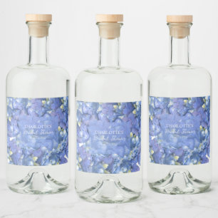 Blue Hydrangea Blooms Personalised Bridal Shower Liquor Bottle Label