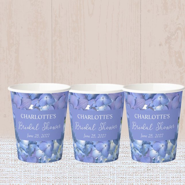 Blue Hydrangea Blooms Personalised Bridal Shower Paper Cups (Creator Uploaded)
