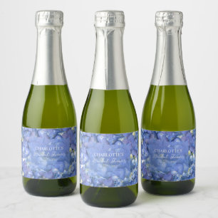 Blue Hydrangea Blooms Personalised Bridal Shower Sparkling Wine Label