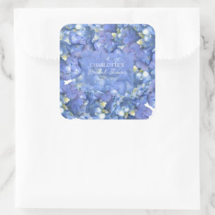 Blue Hydrangea Blooms Personalised Bridal Shower Square Sticker