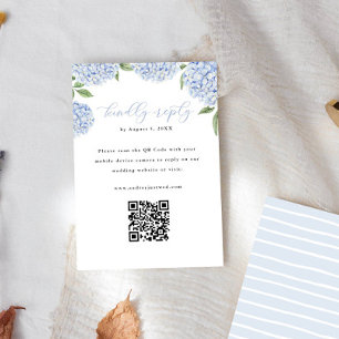 Blue Hydrangea Blooms QR Code Reply Vertical RSVP Card