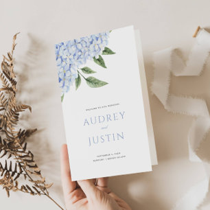 Blue Hydrangea Blooms Wedding Folded Paper Program