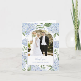 Blue Hydrangea Blooms Wedding Photo Thank You Card