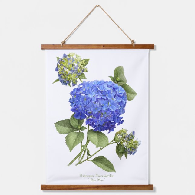 Blue Hydrangea "Blue Wave" Floral Botanical Art Hanging Tapestry (Front)