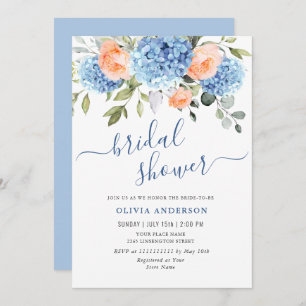 Blue Hydrangea Blush Pink Roses BRIDAL SHOWER Invitation