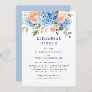 Blue Hydrangea Blush Pink Roses Rehearsal Dinner Invitation