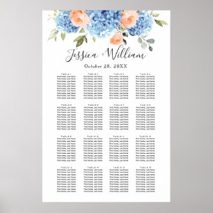 Blue Hydrangea Blush Rose 16 Tables SEATING CHART