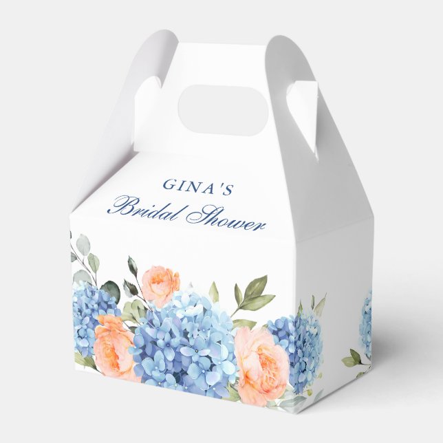 Blue Hydrangea Blush Rose Eucalyptus Bridal Shower Favour Box (Front Side)