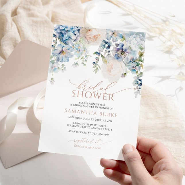 Blue Hydrangea & Blush Roses Bridal Shower Invitation (Creator Uploaded)