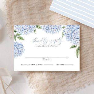 Blue Hydrangea Border Classic Wedding Reply RSVP Card