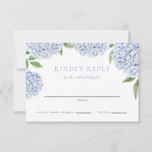 Blue Hydrangea Border Classic Wedding Reply RSVP Card