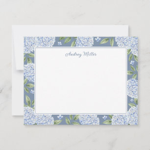 Blue Hydrangea Border Dusty Blue Personalised Card