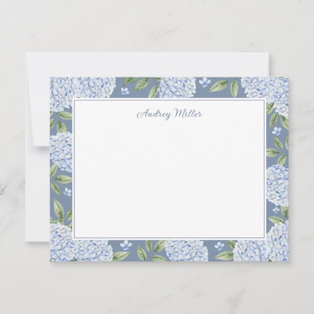 Blue Hydrangea Border Dusty Blue Personalised Card (Front)