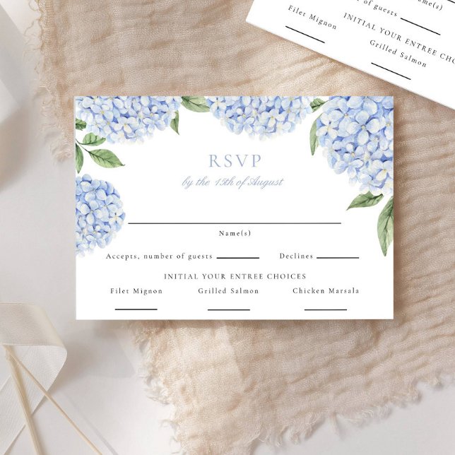 Blue Hydrangea Border Food Choice Wedding Reply RSVP Card (Creator Uploaded)