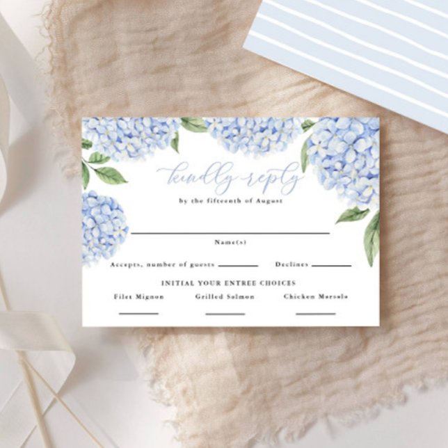 Blue Hydrangea Border Food Choices Wedding Reply RSVP Card (Creator Uploaded)