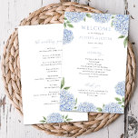 Blue Hydrangea Border Wedding Paper Program<br><div class="desc">This beautiful design features blue hydrangea blooms and your custom text. Use the template form to add your information. The Customise Further feature can be used to access the advanced editing menu where you can change the font,  colours and layout of the text.</div>