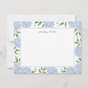 Blue Hydrangea Border White Personalised Card