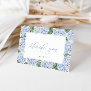 Blue Hydrangea Bordered Personalised Script Thank You Card