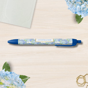 Blue Hydrangea Botanical Personalised Name pen