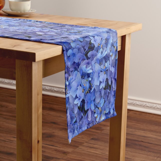 Blue Hydrangea Botanical Table Runner (In Situ)